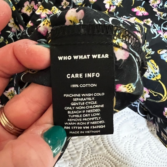 Who What Wear Womens Floral Puffy Sleeve Waist Tie Button up Blouse Size XS - Picture 9 of 9